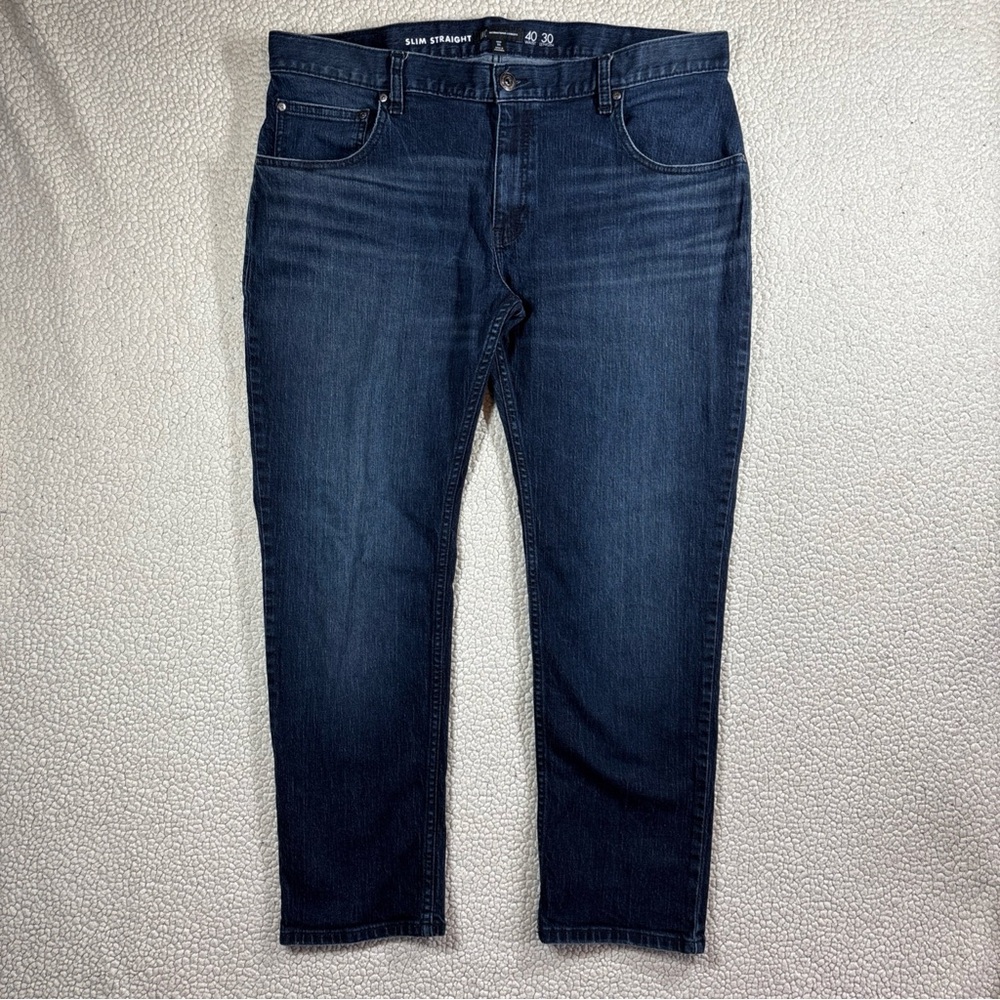 INC International Concepts Men’s Slim Straight Jeans 40W x 30L Dark‎ Wash Denim
